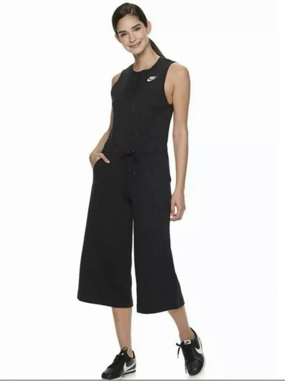 Nike Black Sleeveless Zip-Front Casual Jumpsuit